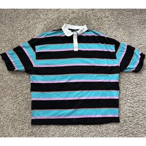Asos Design Medium Mens Polo Shirt Stripped Blue Black Pink Boxy Fit‎